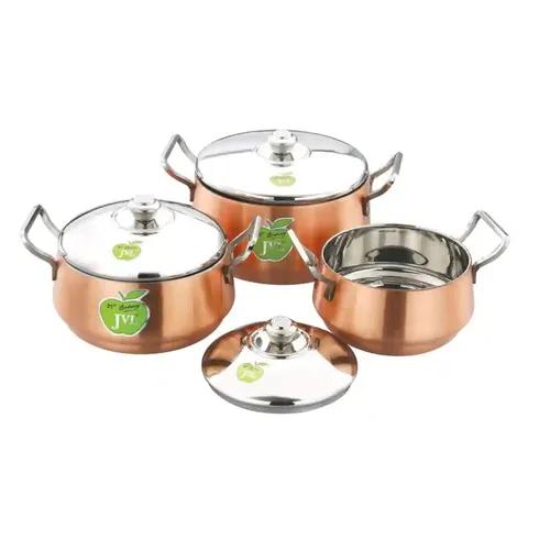 Stainless Steel Cooking Sauce Handi Vessel Flame Pot with Lid - Set of 3