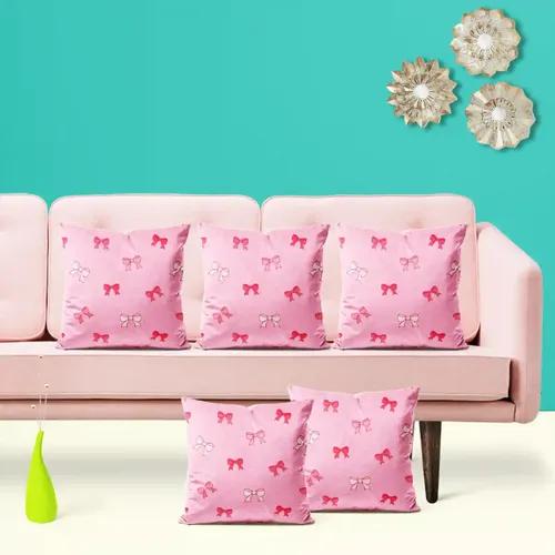 ArtzFolio Pink Bows | Decorative Cushion Cover for Bedroom & Living Room | Cotton Canvas Fabric | 12 x 12 inch (30 x 30 cms); Single Piece