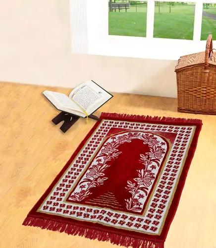 THE HOME TALK Foldable Prayer Mat - Janamaz/Prayer Mat Polyester Viscose - Traditional Carpets - Mats for Home - Soft Comfortable Carpets - 27 x 47 Inches - Maroon