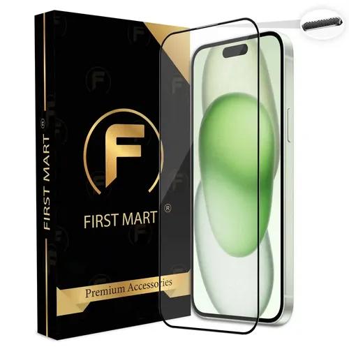 FIRST MART Premium Tempered Glass for iPhone 15 Plus Edge to Edge Screen Coverage and Speaker Mesh Dust Filter, Easy Installation Kit