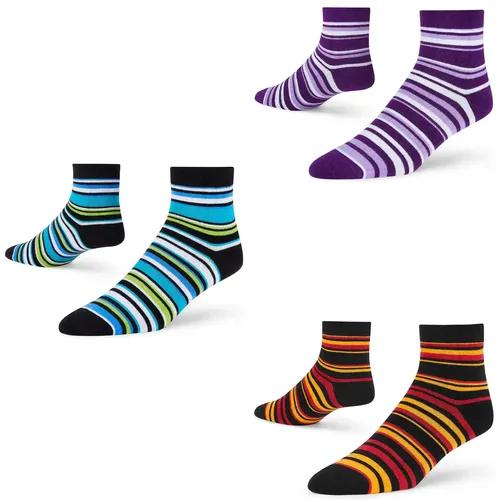 DYNAMOCKS Men's and Women's Combed Cotton Ankle Length Socks (Pack of 3) (Multicolour, Free Size)_Stripes_13.0_16.0_17.0