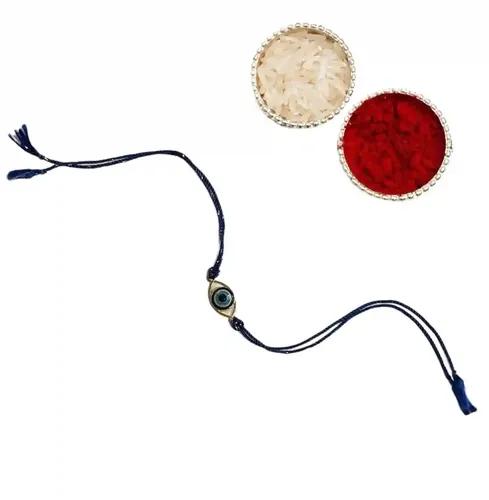 Blue Eye Shaped Evil Eye with Twisted Polyester Thread Rakhi