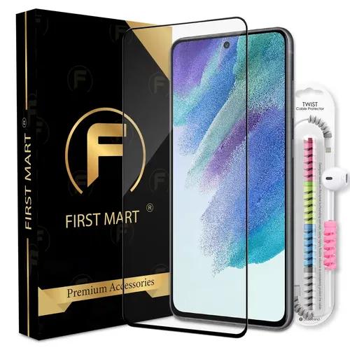 FIRST MART Premium Tempered Glass for Samsung Galaxy S21 FE 5G with Edge to Edge Coverage and Cable Protector and Easy Installation Kit, Pack of 1