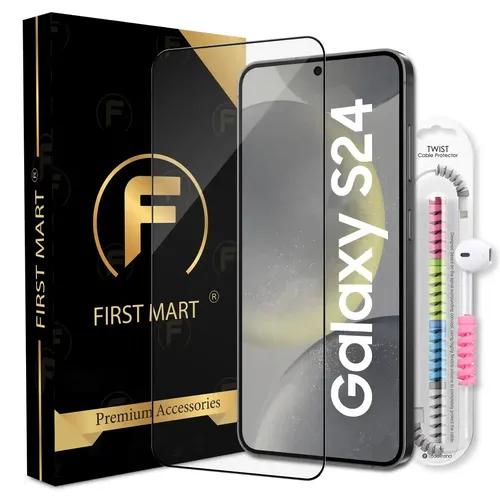 FIRST MART Premium Tempered Glass for Samsung Galaxy S24 5G with Edge to Edge Coverage and Cable Protector and Easy Installation Kit, Pack of 1