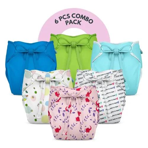 Bumberry Smart Nappy New Born Baby Diaper Combo For Babies (0-3 Months) (Fruitylime, Cute Baby, Baby Blue, Deep Green, O Blue, Pack of 6) - 6 Pcs - Kit 4