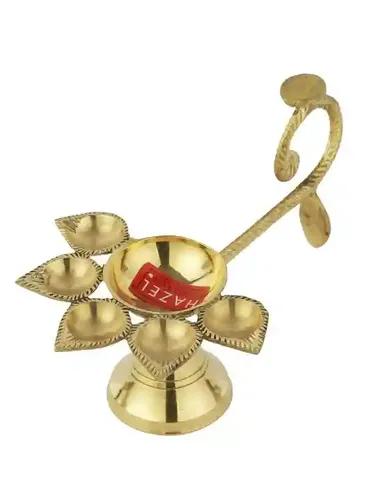 Hazel Brass Pooja Aarti Panch Aarti Diya Dipak, Golden