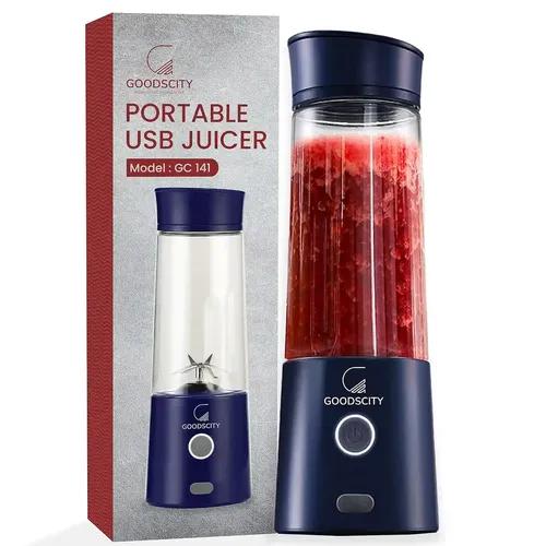 Goodscity Blender For Smoothie And Juices | Portable Hand Blender For Kitchen | USB Rechargeable Fruit Juicer | 6 Sharp Ss Blade | 400 Ml Food Grade Jar | Long Battery Life | 1 Yr Warranty–Gc141