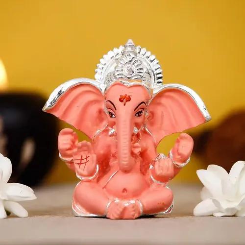 WEBELKART Silver Plated Lord Ganesha for Car Dashboard Statue Ganpati Figurine God of Luck & Success Diwali Gifts Home Decor (Size: 7.00 x 4.50 x 7.00 cm)