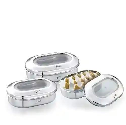 JVL Stainless Steel Kitchen Storage Costa Capsule Shape Container Box with Transparent Lid