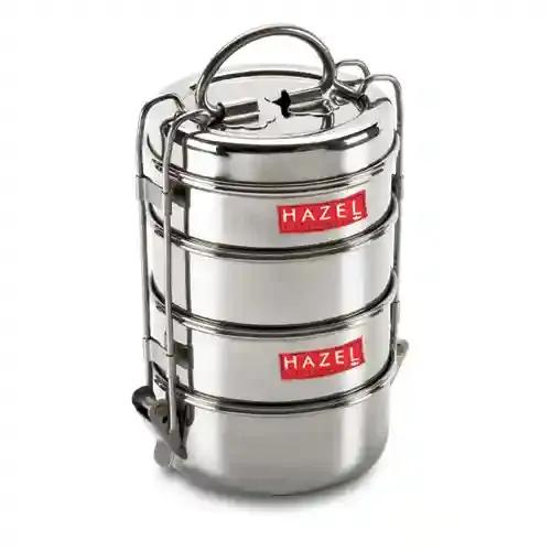 Hazel Steel Tiffin Box for Office | Stainless Steel Lunch Box Set with 4 Containers | Multipurpose Steel Lunch Box  with Shiny Silver Finish for Daily Usage