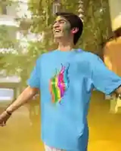 Celebrate with Style: Men's Colorful Happy Holi T-Shirt in Dynamic Splashes | 100% Premium Bio Wash Cotton T-Shirts - S  (Light Blue)