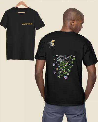 Bloom in Blast Tee for Men: Explosive Style with a Floral Twist | 100% Premium Bio Wash Cotton T-Shirts - S  (Black)