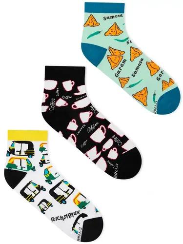 DYNAMOCKS Men's and Women's Combed Cotton Ankle Length Socks (Pack of 3) (Multicolour, Free Size)-Rickshaw_BlackCoffee_Samosa