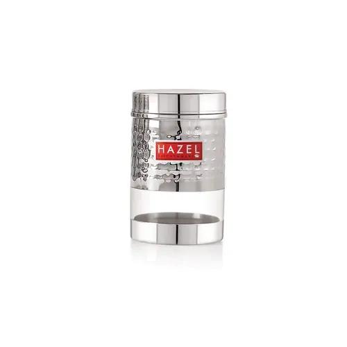 HAZEL Stainless Steel Hammered Finish Transparent Glossy See Through Container, 600 ML, Silver