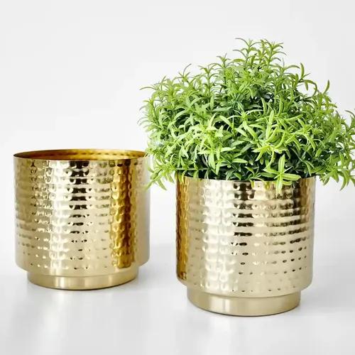 Behoma Metal Hammered Golden Mini Table top Planter for Home Decoration | Plant Pots for Home Living Room Bedroom Office Decor | Set of 2 (Plants not Included)