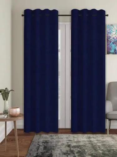 TRANCE HOME LINEN Soild Plain 7 Feet 60-65% Room Darkening Door and Window Curtain | 100% Cotton Premium Door Curtains | Living Room Bedroom Parda | Eyelet Ring Parde (Navy Blue Set 2, 7Ft)