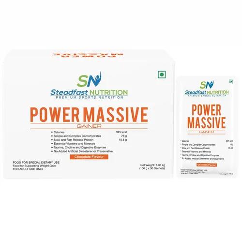 STEADFAST NUTRITION Power Massive | Muscle Mass Gainer Protein Powder Men & Women 3kg | Best for Muscle Growth |100g per Sachet (Chocolate, Pack of 30 sachets)