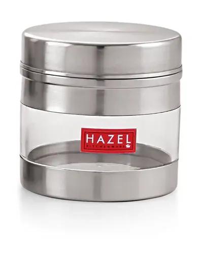 HAZEL Stainless Steel Transparent See Through Container, Silver, 1 PC, 350 Ml