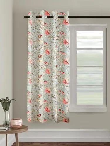 TRANCE HOME LINEN Floral Printed 100% Cotton Eyelet Ring Window Curtain |6 Feet 60-66% Room Darkening Curtains | Living Room Bedroom Office Parda | Premium Parde (Calicut Green-Set 1, 6Ft Curtains)