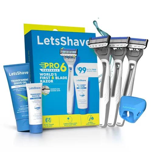 LetsShave Pro 6 Premium Portable Shaving Razor For Men With Free Transparent Shave Gel (Pack Of 2)