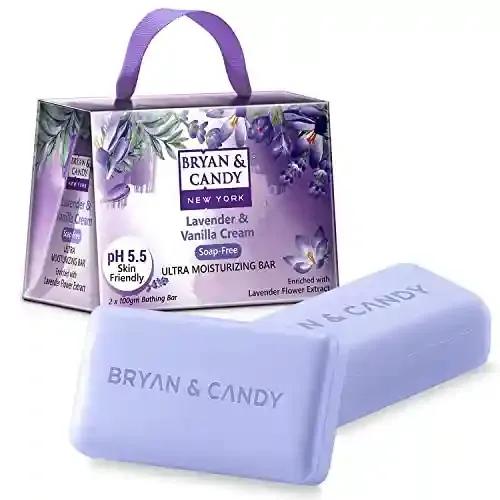 Bryan & Candy Lavender & Vanilla Cream Ultra Moisturizing Bathing Bar Enriched with Lavender Flower Extract, Skin Friendly pH 5.5 for Polishing & Toning Skin, All Skin Types (2 X 100 gm)