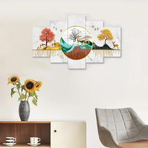 Framed Wall Painting For Home Decoration Pack of 5 (119.5 x 60 Cm)- Pattern 127