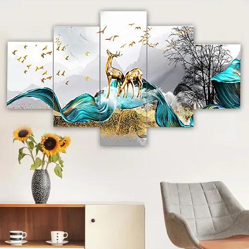 Framed Wall Painting For Home Decoration Pack of 5 (119.5 x 60 Cm)- Pattern 112