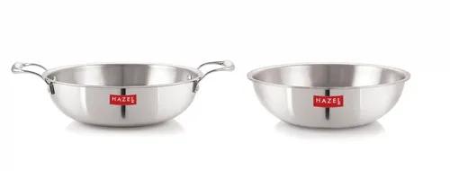 HAZEL Triply Stainless Steel Induction Bottom Kadhai and Tasra, 1.2 Litre, 18.5 cm