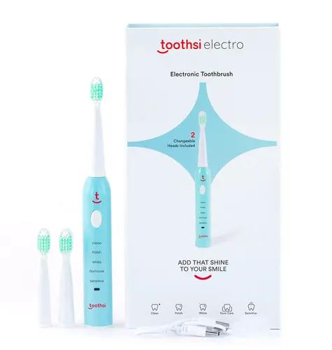 TOOTHSI Electro Rechargeable Electric Toothbrush | With 2 replaceable heads | Blue | 5 in 1 Brushing modes | IPX7 Waterproof | Sonic Technology, Dupont Soft Bristles, & Smart Timer | Travel Friendly