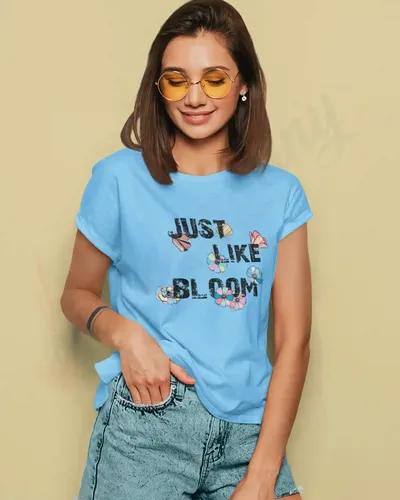 Just Like Bloom: Women's Spring-Inspired T-Shirt | 100% Premium Bio Wash Cotton T-Shirts - S  (Light Blue)