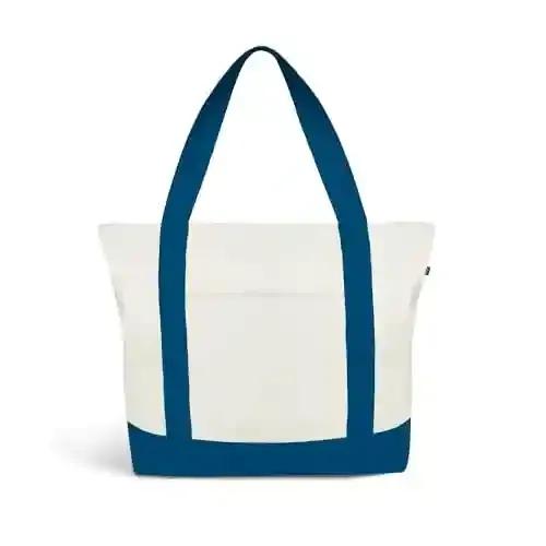 Eco Right Canvas Tote Bag With Zip & Inner Pocket, Extra Large Tote Bags For Women, Cotton Tote Bags For Shopping, Travel, Office - White & Blue