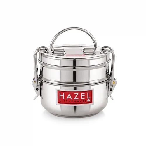 HAZEL Steel Tiffin Box for Office | Stainless Steel Lunch Box Set with 2 Containers | Daily Use Multipurpose Steel Lunch Box with Shiny Silver Finish