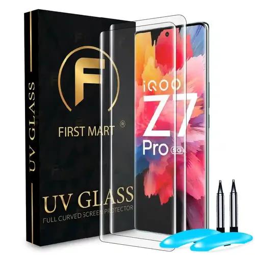 FIRST MART Tempered Glass for iQOO Z7 Pro 5G / T2 Pro 5G with Edge to Edge Full Screen Coverage and Easy UV Glue Installation Kit, Pack of 2