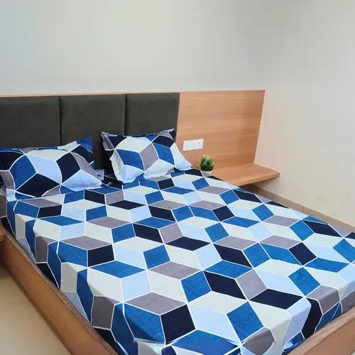 Microfiber 150 TC Bed Sheet Double Bed with 2 Pillow Covers 220 cm x 244 cm, (Mixed Blue)