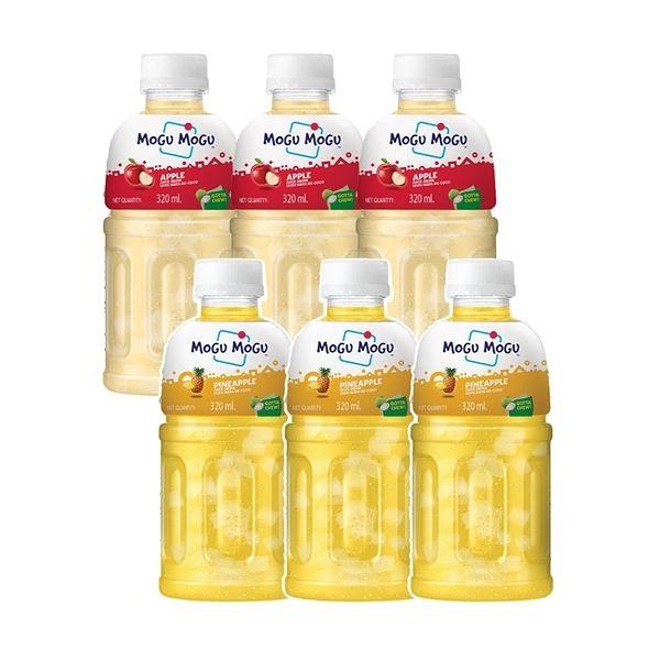 Mogu Mogu Combo Pack of Apple & Pineapple  with 25% NATA De Coco 320ml - (Pack of 6)