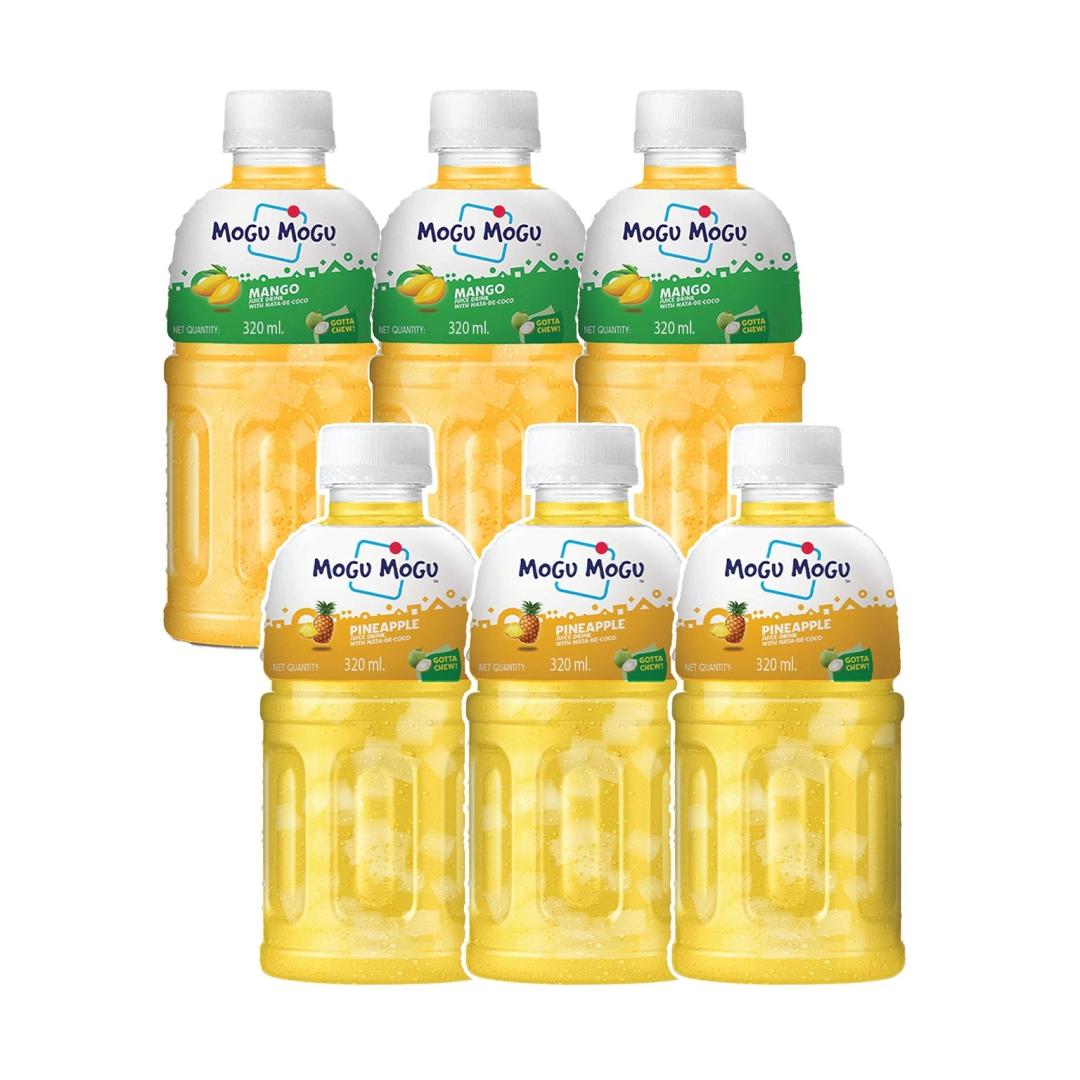 Mogu Mogu Combo Pack of Mango & Pineapple with 25% NATA De Coco 320ml - (Pack of 6)